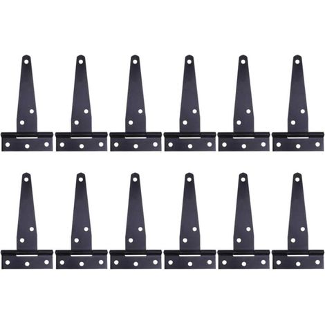 Charnières 12 pièces Charnière en t robuste noirs Charnières de portes en bois ou portes métalliques fer antirouille charnières de porte de grange (4 Pouces) (1/5)