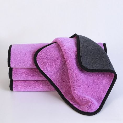 Mikrofasertücher, 4 Stück, doppellagig und verdickt, super saugfähig, geeignet für die Auto- und Motorradpflege, Lila – 30 cm × 30 cm (1/5)