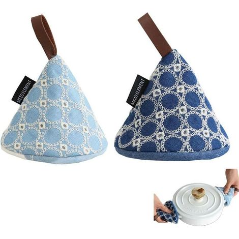 Gants anti-chaleur, Capuchon de poignée de pot triangulaire anti-brûlure 2 pièces, couvercle de pot en tissu
