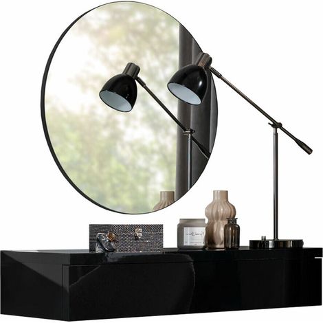 Tocador Delpher I, Negro + Negro brillante, Espejo, 0x100x38cm