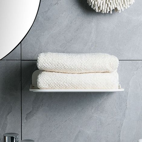 Étagère Murale Flottante de Salle de Bain Étagère Escamotable Gain de Place Support de Séchage de Torchons Amovible Petit Format Blanc Plastique (1/5)