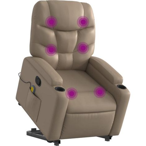 Massagesessel mit Aufstehhilfe, Relaxsessel mit Liegefunktion und Vibration, Kunstleder Cappuccino-Braun (1/5)