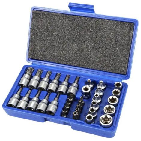 Coffret de 34 douilles et embouts torx – Acier chrome vanadium – 12 douilles hexagonales 3/8' – 10 embouts torx acier trempé 5/16' (1/5)