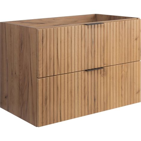 Furnidea - Meuble suspendu sous lavabo FLOW chêne 80 cm - 2 tiroirs - façades rainurées