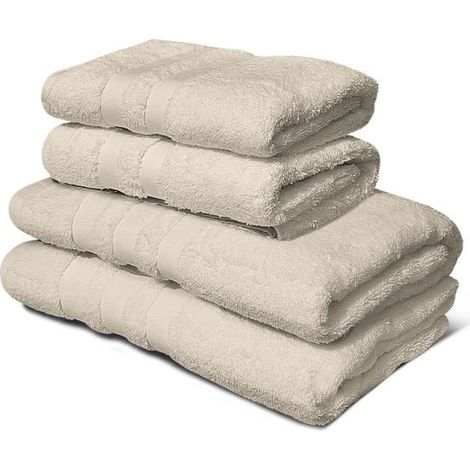 Lote de 4 toallas - LOVELY HOME - 2 toallas 50 x 100 cm + 2 toallas de ducha 70 x 140 cm - Beige (1/3)