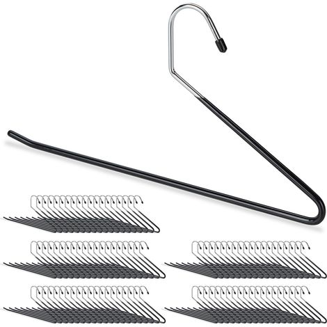 Set of 100 Relaxdays Trouser Hangers, Non-Slip, Hangers for Pants / Skirts, Metal w/ Rubber, Compact, 18 cm, Black