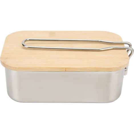 Boîte-repas en acier inoxydable 0.9L avec couvercle en bambou - Parfaite pour déjeuner et repas à emporter (1/5)