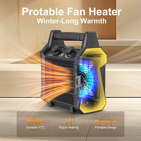 DAHTEC Portable Fan Heater 3000W, Double Safety & Compact Design, Ideal for the Whole House. (1/5)