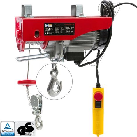 Arebos – Treuil à câble électrique 300/600 kg – Moteur 1000W – Vitesse 8 m/min – Hauteur de levage 12 m – Télécommande avec arrêt d'urgence