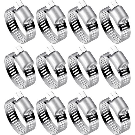 12 Pièces Collier de Serrage Tuyau Réglable 16-25mm, Tuyau Clips a Vis 304 Acier Inoxydable Métallique pour Tuyau d'eau, Réservoir de gaz, Tube Automobiles (1/5)
