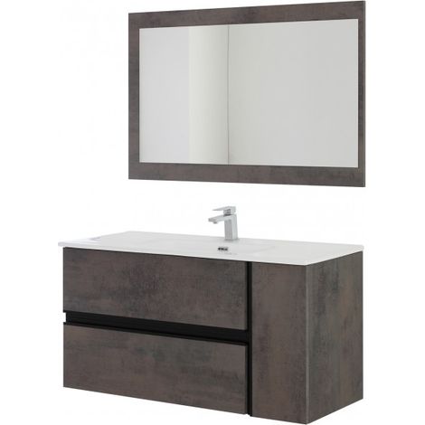 Mobile da bagno sospeso 110cm grigio ossido con 2 cassetti Oxid Feridras (1/5)