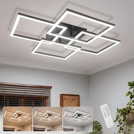 Plafonnier LED, 43W 6200lm Moderne Lampe de Plafond 3000K-6500K, Design carré, Luminaire Plafonnier pour Salon, Chambre, Bureau, Cuisine avec Fonction Mémoire Noir (1/5)