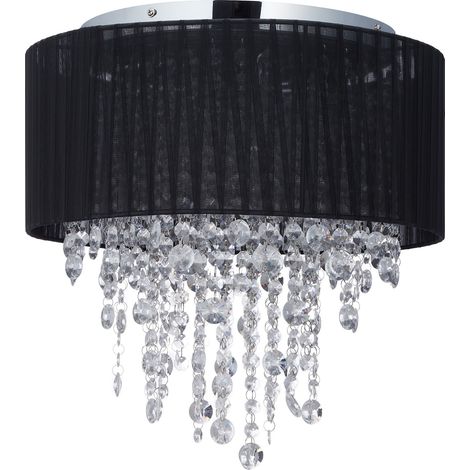 Relaxdays Deckenlampe Kristall, Lampenschirm aus Organza, G9-Fassung, 5-flammige Deckenleuchte, 39x40cm, schwarz/silber