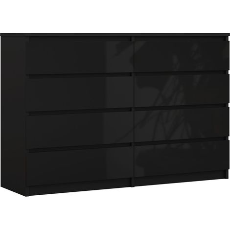 Commode 8 Tiroirs, Noir Mat / Noir Brillant, 138 x 101 x 39 cm (1/5)
