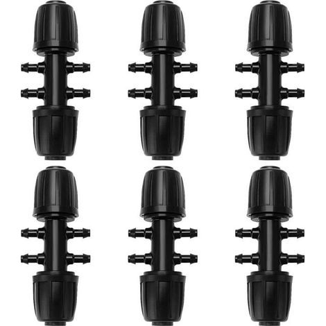 HONORNIC - Noir 6 Pièces 13/16 mm à 4/7 mm Connecteur de Tuyau en T Barbelé, 6-Voies Raccord de Tuyau D'Irrigation, Connecteur d'Irrigation (1/5)