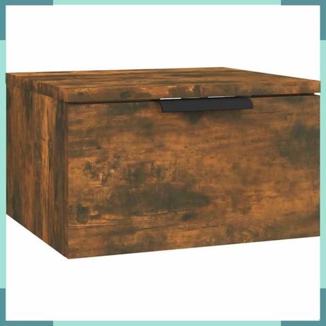 Table de chevet murale - Modèle 817088 - Chêne fumé - Lot de 2 - 34×30×20 cm (1/5)
