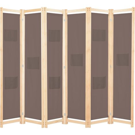 Divisorio divisorio mobile decorativo 6 pannelli marrone 240 x 170 x 4 cm tessuto 0802090