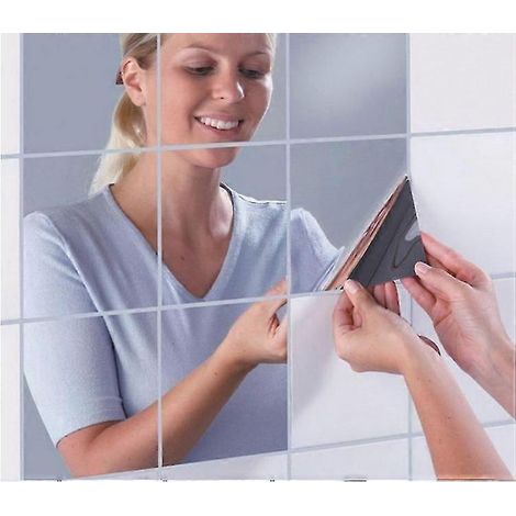 Miroirs décoratifs carrés argentés, lot de 16 pièces autocollantes mosaïque amovibles pour décoration murale intérieure (1/5)