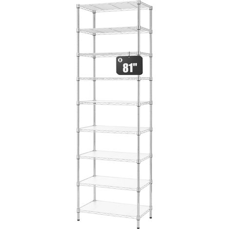 Étagère métallique à 9 Niveaux, Hauteur de 205 cm, 9 étagères, chromée, Style Moderne, étagères en Fil métallique, étagère à Niveaux, étagère de Rangement en métal (1/5)