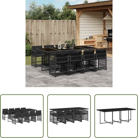 Gartentisch - 9-tlg. Garten-Essgruppe mit Kissen Schwarz Poly Rattan (1/5)