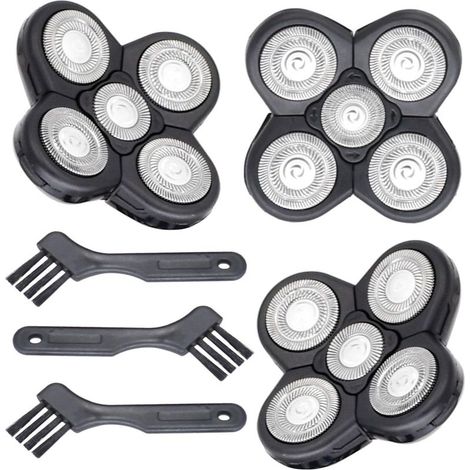 Lot de 3 lames de rechange pour kit de rasage Freedom Head, 5 têtes de rechange pour rasoirs pour hommes chauves, lames de rechange pour rasoirs électriques, 3 brosses (1/4)