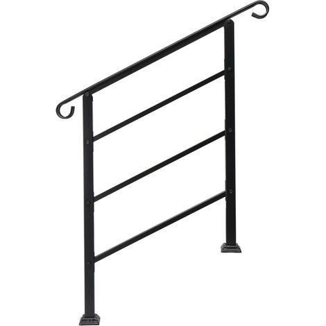Outdoor Wrought Iron Handrails for 1 or 3 Steps, Transitional Design with Installation Kit, Durable Black Finish