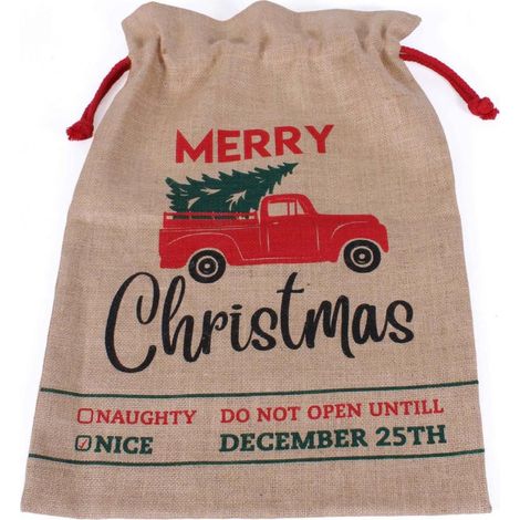 Sacco in juta stampa Merry Christmas con lacci rossi, 56x38 cm (kit da 5) (1/4)