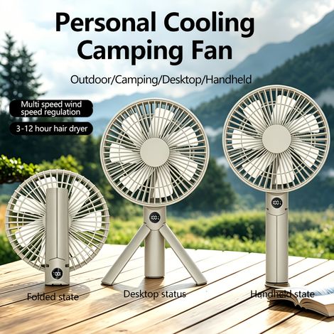 Ventilateur camping pliable avec trépied, rechargeable USB, ventilation forte et silencieuse-Kaki (1/5)