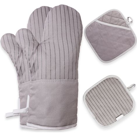 Coton Silicone Maniques de Four Thermorésistant Antidérapant Gants Barbecue Gants Cuisine Four Porte-Casseroles 1 Paire Maniques Four 2 Porte-Casseroles