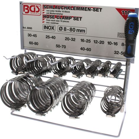 Assortiment de colliers inoxydable sur tableau 111 pièces BGS (1/6)