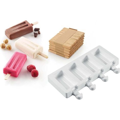 silikomart GEL10M Stampo in Silicone per Gelati MINI VINTAGE, Antiaderente, 4 cavità, Confezione da 1 Stampo per Dolci + 50 Stecchi in Legno, Easy Ice Cream, 93 x 48 mm, h 18 mm, Made in Italy (1/4)