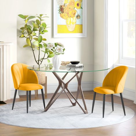 Ensemble 2 chaises salle à manger dossier coquillage pieds métal velours rembourré design moderne cuisine salon bureau - Couleur: Jaune