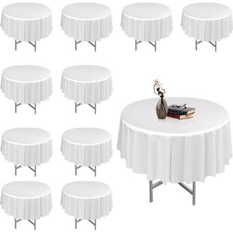 Lot de 10 Nappes Rondes en Plastique Blanches de 214 cm, Nappe Imperméable Ronde en Plastique Jetable, Nappe Décorative (1/5)