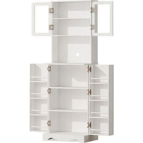 Aparador alto de cocina, armario de cocina con 4 puertas, 8 especieros, encimera y estantes escalonados ajustables, práctico armario de almacenamiento para la cocina. (1/5)