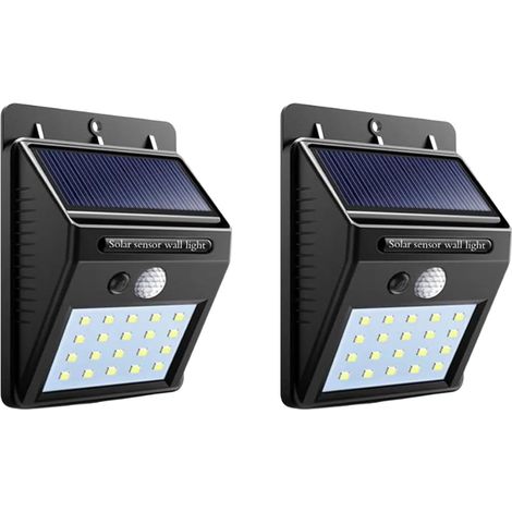 Cet ensemble comprend deux lampes de sécurité extérieures à énergie solaire avec détecteur de mouvement PIR, 20 LED haute luminosité, indice d'étanchéité IP65 et commande sans fil, adaptées aux jardin (1/4)