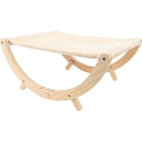 Hamac en bois pliable et antidérapant, facile à monter, pour chat d'intérieur, style peluche. (1/5)