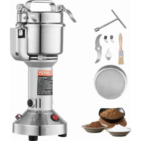 VEVOR elektrische Getreidemühle, Hochgeschwindigkeits-Gewürzmühle mit 850 W, Pulverisiermaschine aus Edelstahl, für trockene Körner Gewürze Müsli Kaffee Mais Pfeffer 163 x 135 x 345 mm (1/5)
