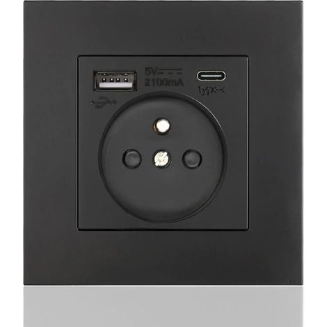 Panel de conectores tipo C + USB16A, tipo 86, 2 puertos USB, 1 puerto tipo C, seguro y estable (cuadrado negro) (1/5)