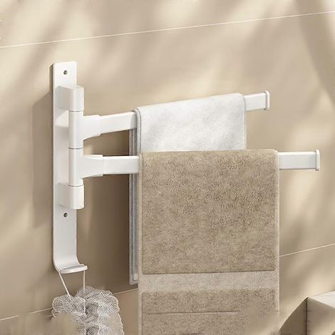 Porte-serviettes mural sans perçage - Support pivotant à 180° - 2 bras - Barre porte-serviettes murale auto-adhésive - pour cuisine, salle de bain et dressing (1/5)