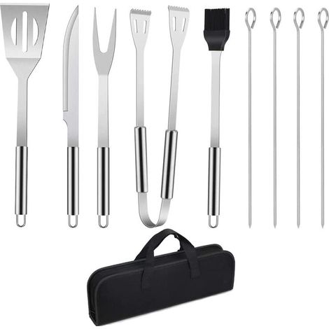 9-teiliges Grillbesteck-Set aus Edelstahl: Grillutensilien, Spieße, Grillset mit Aufbewahrungsbox, Pfannenwender, Gabel, Zange, RIAU 100 (1/4)