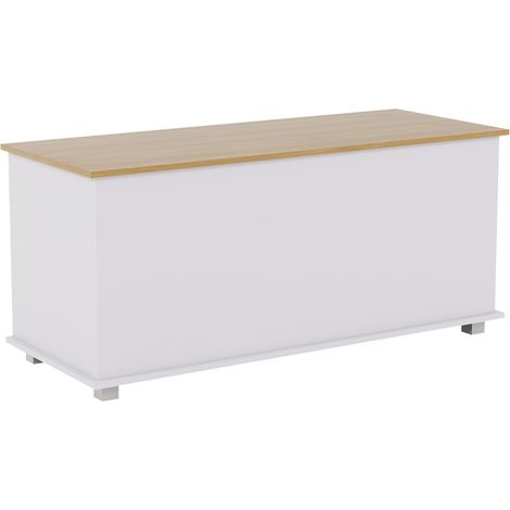 Leon Storage Ottoman Bench Bedding Blanket Box Hallway Bedroom Chest, White-&-Oak
