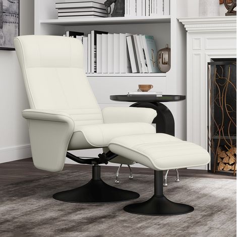 Relaxsessel drehbar aus Polyester Cremeweiß mit Hocker, 69 x 71 x 104 cm, 135° verstellbar (1/5)