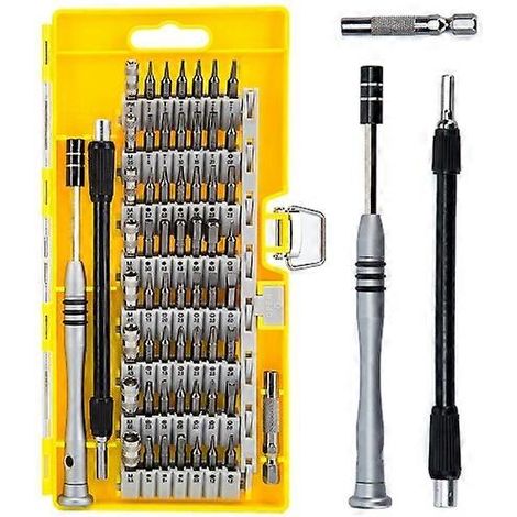 Kit d'outils de réparation de précision 60 en 1 en acier S2 comprenant tournevis, douilles et embouts de vissage (jaune)