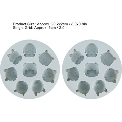 Lot de 2 moules en silicone antiadhésifs en forme d'animaux de dessin animé, accessoires de cuisine pour gâteaux, chocolats et pâtisseries (gris) (1/5)