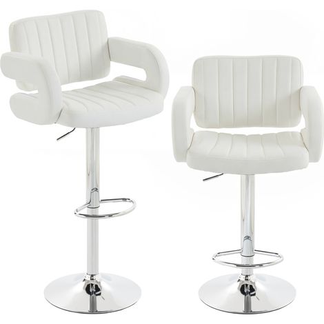 HOMCOM Bar Stools Adjustable Swivel with Armrest Set of 2 White