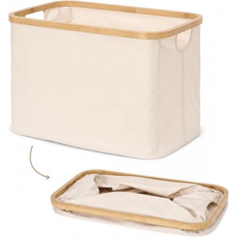 Faltbarer Wäschekorb – Wäschebox – Wäschekorb mit Gürtel – 40 Liter – Stoff – Hellbeige (1/5)