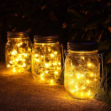 MSBD 3 Pièces Solaire Lumière Jardin,30 Led Lanterne Solaire Suspendu Exterieur,Imperméable à l'eau Mason Jar Lampes,Luminaires décoration pour Jardin,Noel,Cour, Mariage, Fête. (1/5)