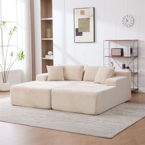 Canapé modulable double méridienne - 200x174x74,5cm - Canapé compression 2 places en chenille mousse haute résilience 30D - Ivoire (1/5)
