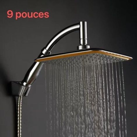 Pommeau de Douche Pluie Haute Pression en Acier Inoxydable 9 Pouces Carré (1/4)