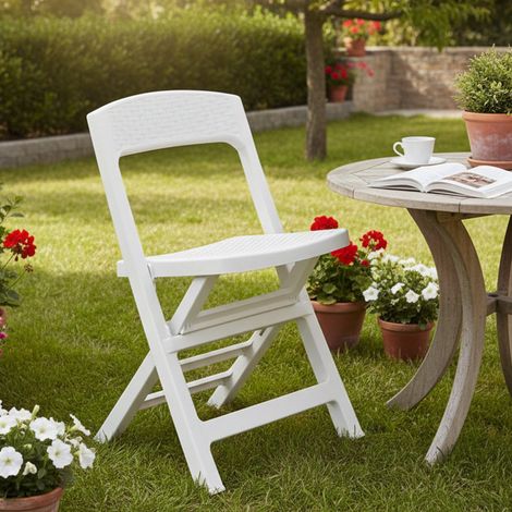 Silla de Exterior Sanzeno, una Silla, Plegable Made in Italy, Color Asiento Blanco, Blanco (1/3)